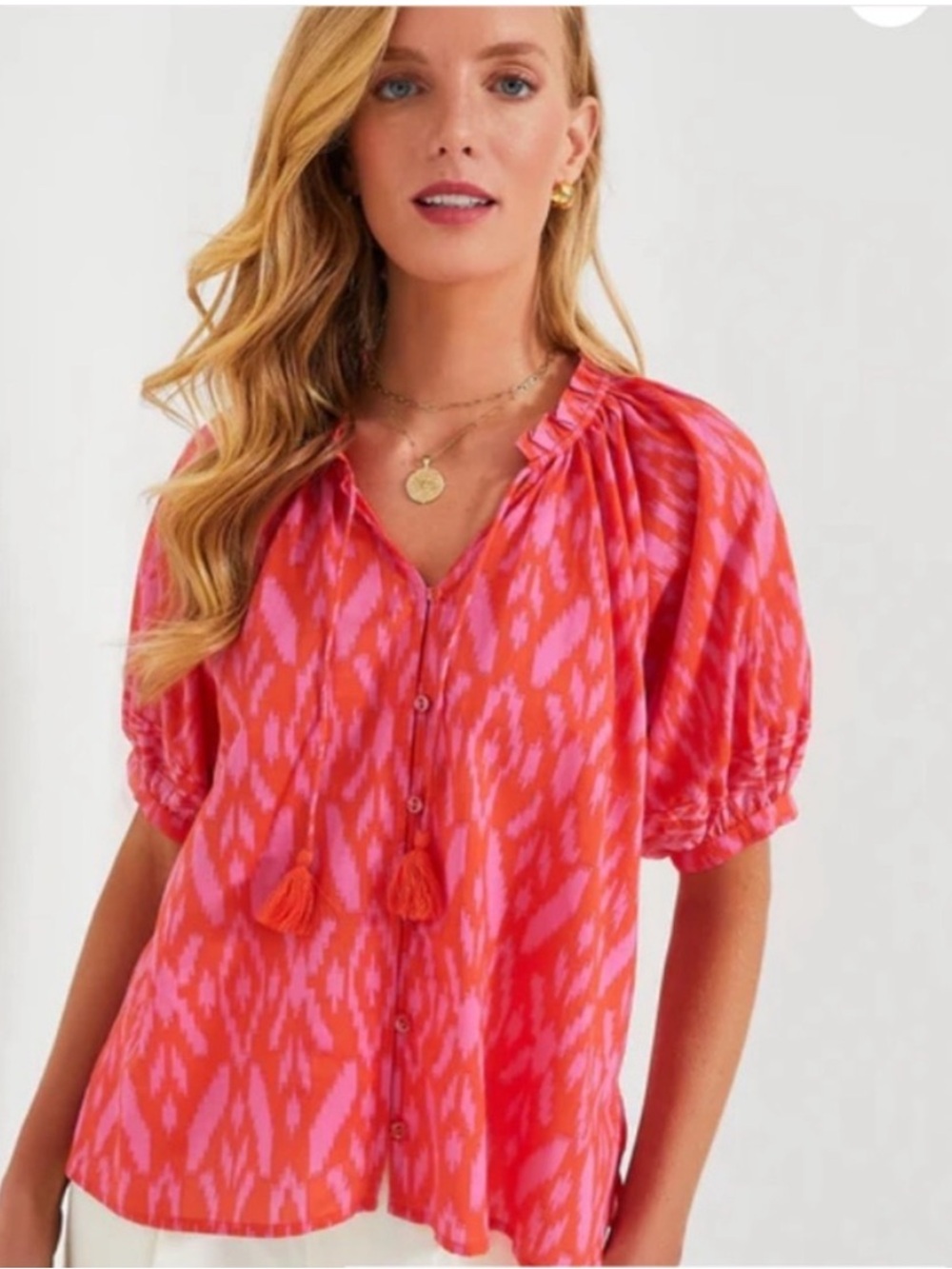 Tuckernuck Cleobella Pink Coral Orange Malinda Boho Tassel Blouse Extra Small